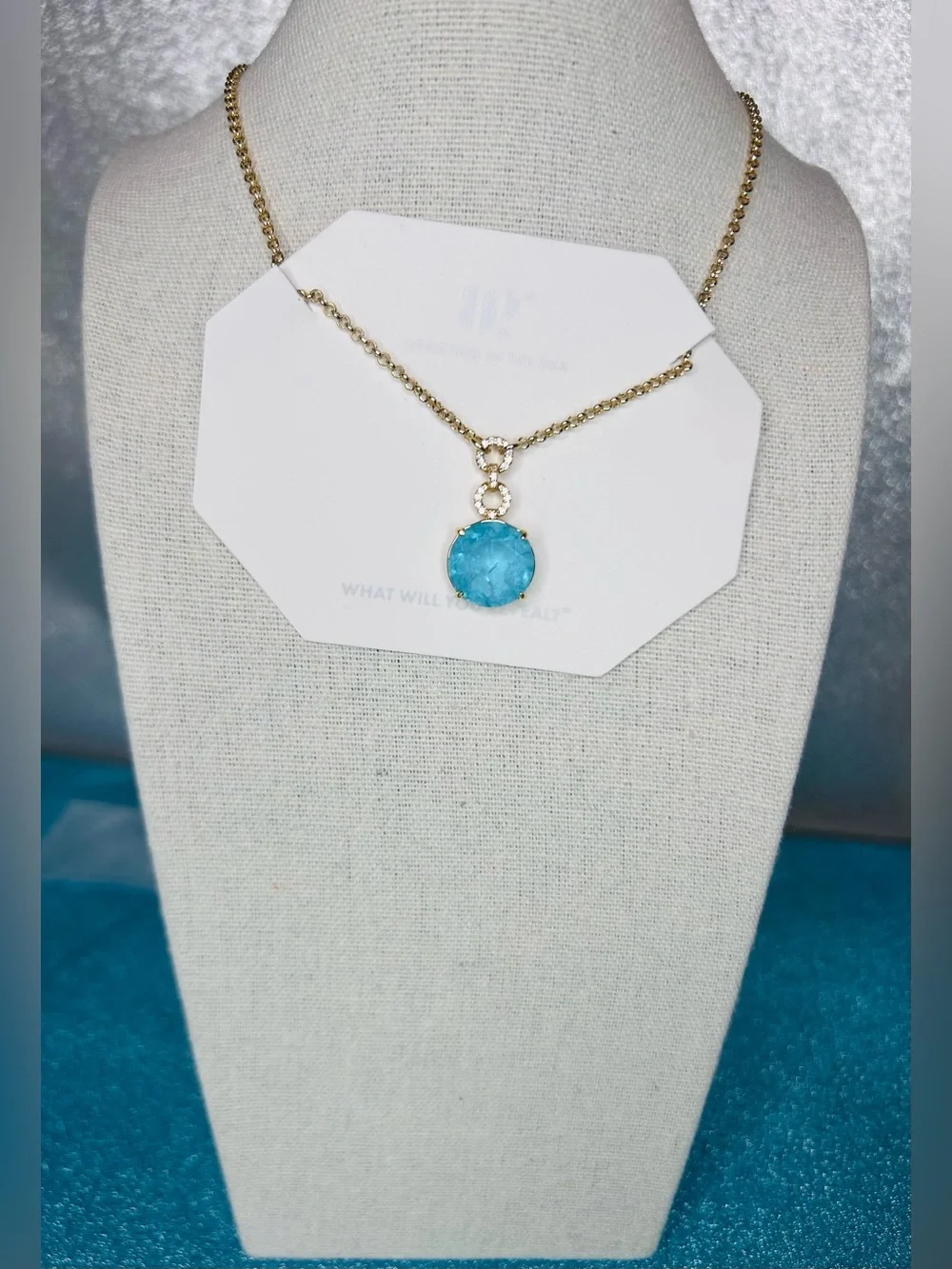Bomb Party Necklace Lab Created Aqua Blue Quartz Necklace Gold Plating NK43396